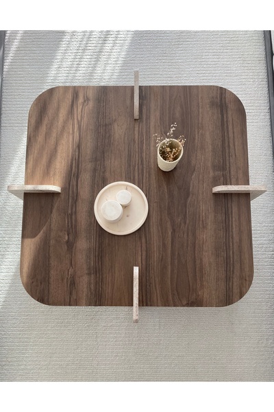 MONEayna Poalla Ceviz Desen Orta Sehpa İskandinav Bohem, Stil 70x70 Cm