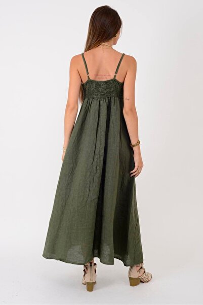 Park Moda E2059 SIRTI GİPELİ ASKILI KETEN ELBİSE