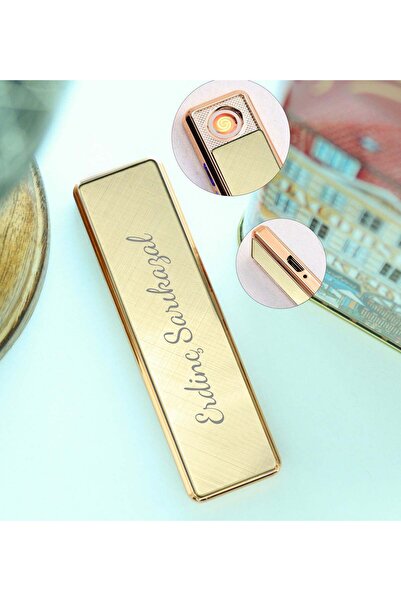 İkon store Elektronik Alevsiz Gold Renk USB Şarjlı Çakmak