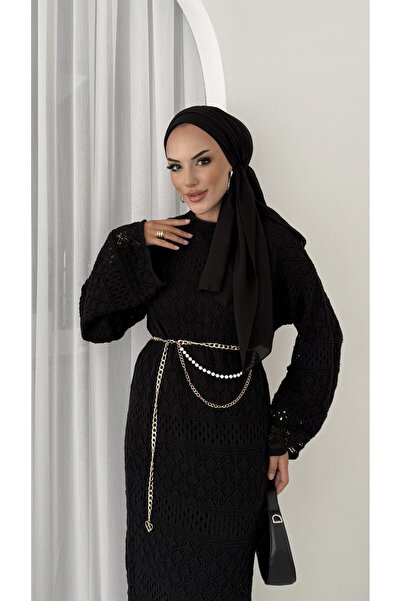 Molly Nelly Rochie lungă din tul cu plasă, cu centură cu șnur căptușită pentr...