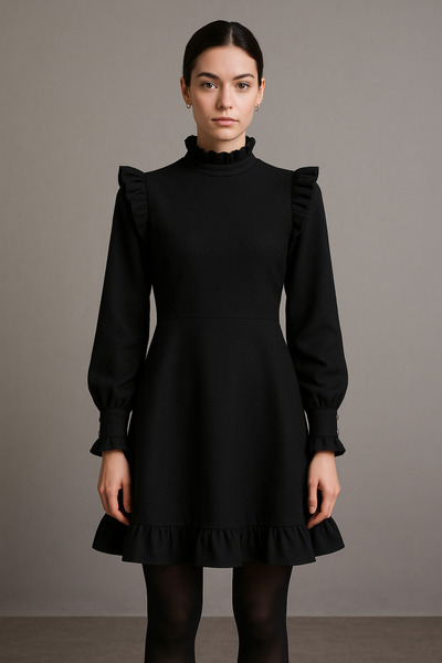 Noi Belis Black A-Line Woven Shoulder Detail Woven Dress Aw25El0004
