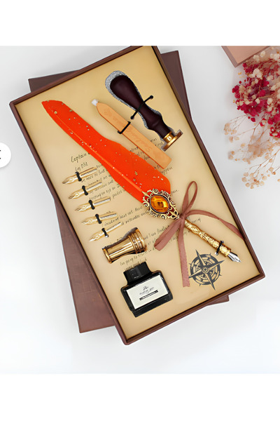 TOMBİ-X Divit Inkwell Set Ottoman Calligraphy Line Art Antique Style Handmade Nostalgic Writing Set with Ink