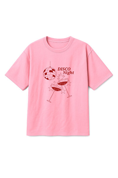 Altair Tr تي شيرت مطبوع عليه كوكتيل ديسكو نايت للجنسين باللون الوردي مقاس كبير