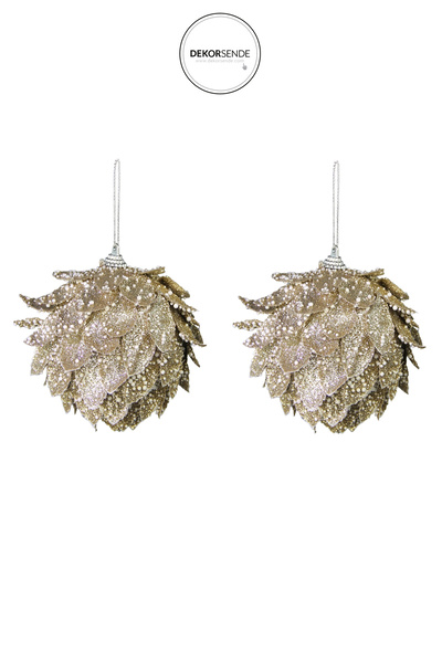 Dekorsende New Year's Ornament Glittery 2-Piece Artichoke Ball Gold 10 cm