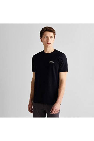 Gant Erkek Siyah Regular Fit Bisiklet Yaka Logolu T-Shirt