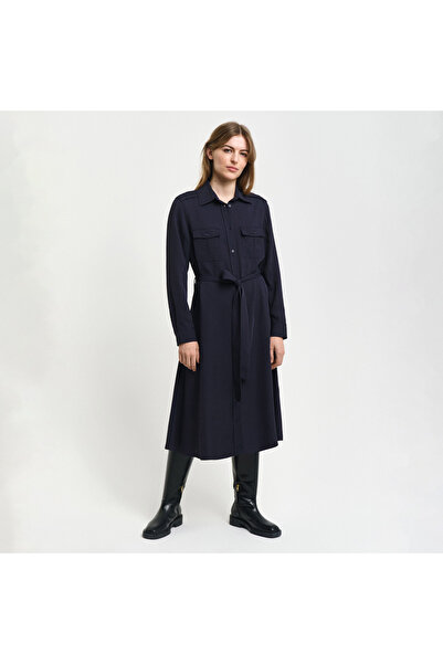 Gant Kadın Lacivert Regular Fit Düğmeli Yaka Elbise