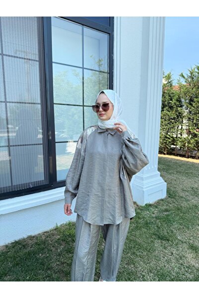 Nuss Payet Detay Pantolonlu Takım 1032 Gri