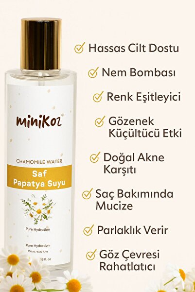 Minikoz Saf Papatya Suyu %100 Doğal – Cilt ve Saç İçin Nemlendirici & Yatıştı...