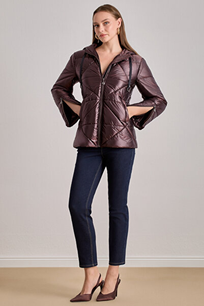 Guitar Burgundy Quilted Coat with Pockets