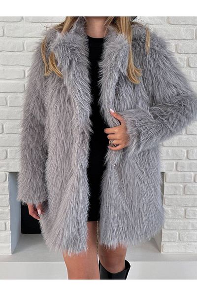 VESS MODA Women's Premium Quality Long Faux Fur Coat