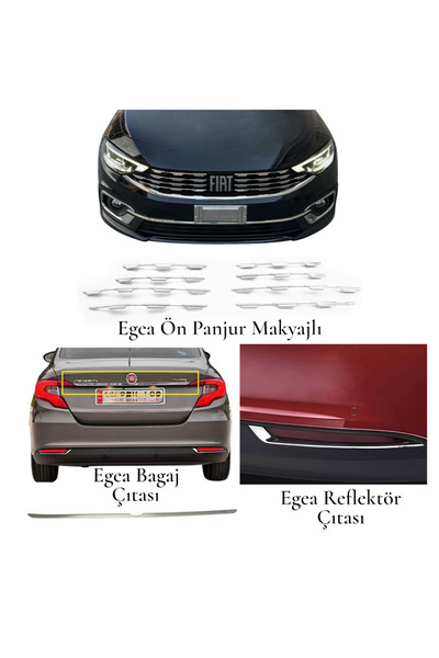 ueskrom Egea Uyumlu Krom Ön Panjur Bagaj Çıtası Ve Reflektör çıtası set 2020 ...