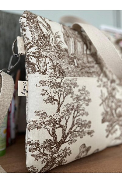 Fiorbag Toile De Jouy Patterned 15.6 Inch Notebook Bag - Handmade Women's Shoulder Bag Lined