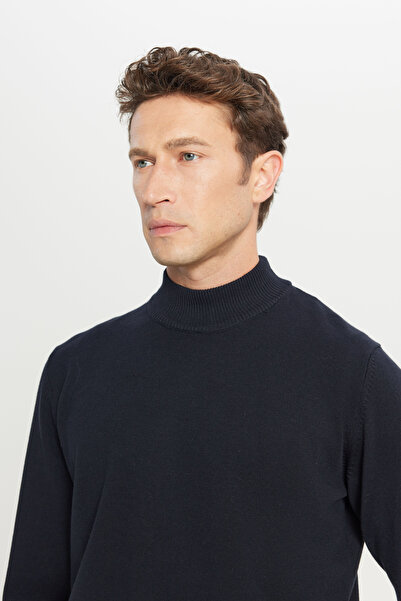 ALTINYILDIZ CLASSICS Erkek Lacivert Pamuklu Standart Fit Normal Kesim Yarım Balıkçı Yaka Triko Kazak