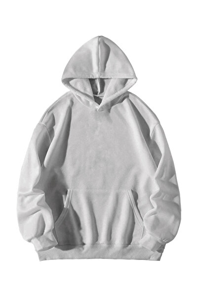 Harajuku Style Women's Men's White Basic Plain Hooded Kangaroo Pocket Sweatshirt