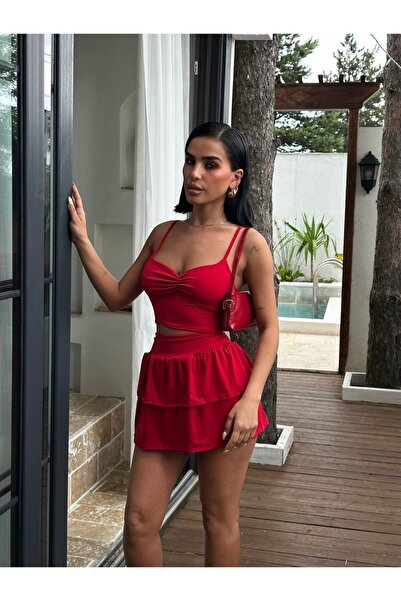 Miss Eteği Kat Kat Askılı Sandy Kumaş İkili Takım