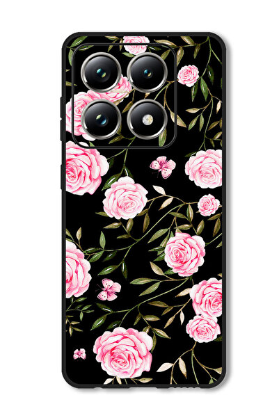 Theodor جراب متوافق مع هاتف Xiaomi 14T، غطاء حماية مقاوم للصدمات، وردي اللون، في مجموعات من الأوراق الصغيرة