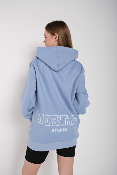 Harajuku Style Women's Baby Blue Mad for Nothing Printed Oversize Hoodie