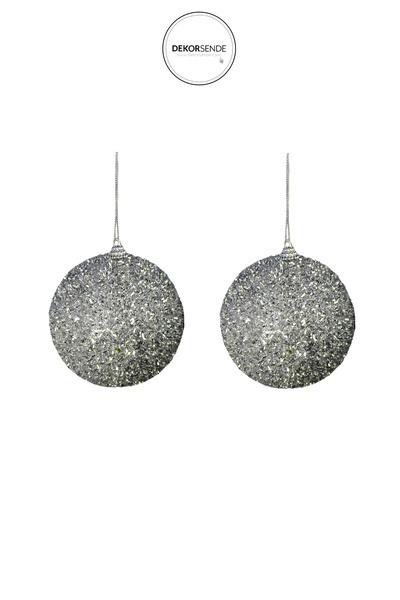 Dekorsende New Year's Ornament Set of 2 Glitter Balls Silver 10 cm