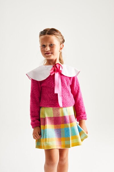 noliva bebek ve çocuk “Girl's Special Day Vintage Plaid Skirt and Bow Sweater Set”