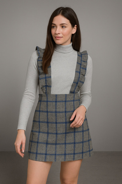 Noi Belis Mini Check Gilet Woven Dress Aw25El0007