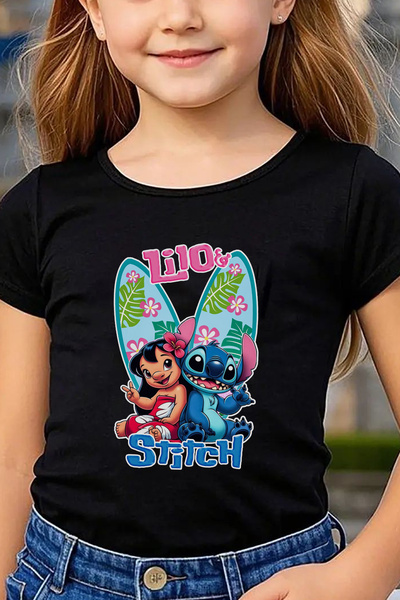 Store Lilo & Stitch Pattern Štampano Dječja crno-bela majica