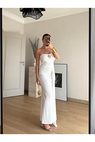 BAŞARAN Λευκό φόρεμα Stella Elegance