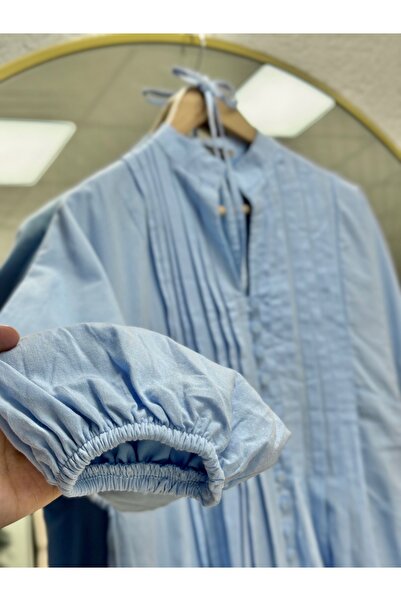 BENAHOLL Φόρεμα Loryla με ραβδώσεις στο μπροστινό μέρος με ρέλι Voile-EK606.1 Μπλε