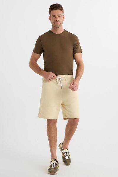 Tudors Men's Relax Fit Relaxed Cut 100% Cotton Beige Shorts with Lacing at the Waist