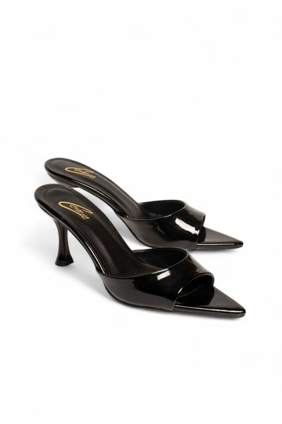 ELAIA SHOES Aurelia Black Patent Leather Look Heeled Sandals