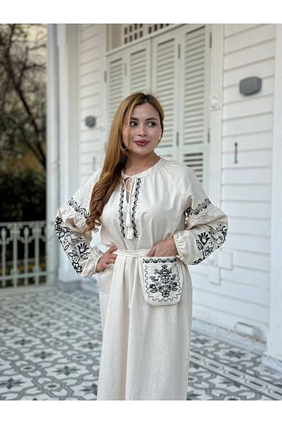 369 etnik butik Embroidery Detailed Long Sleeve Midi Dress