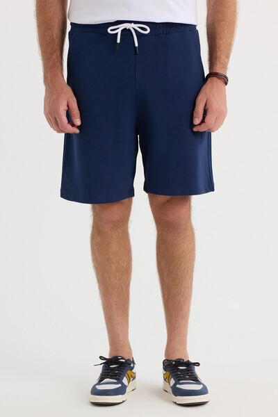 Tudors Men's Relax Fit Relaxed Cut 100% Cotton Navy Blue Shorts with Laced Waist