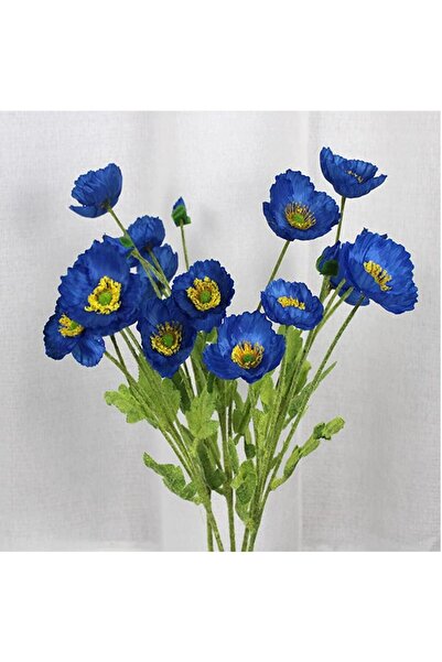 Nettenevime Yapay Çiçek Gelincik Çiçeği Mavi Koyu Renk 3 Çiçek 1 Tomurcuk 59Cm