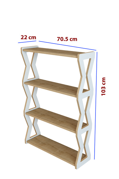Jest Dekor Konsept Zühre Beyaz -Safir Meşe -4 Raflı Ahşap Ayakkabılık -Çok Amaçlı Dekoratif Raf, Organizer