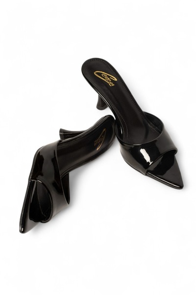 ELAIA SHOES Aurelia Black Patent Leather Look Heeled Sandals