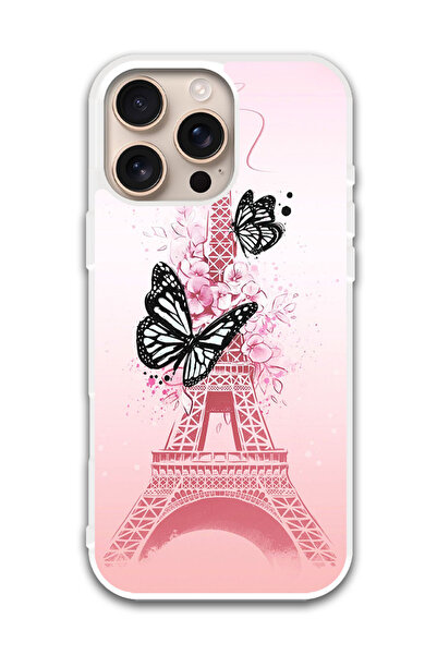 Theodor غطاء حماية لهاتف أبل آيفون 16 برو ماكس بنقشة فراشات سوداء (مصد أبيض)