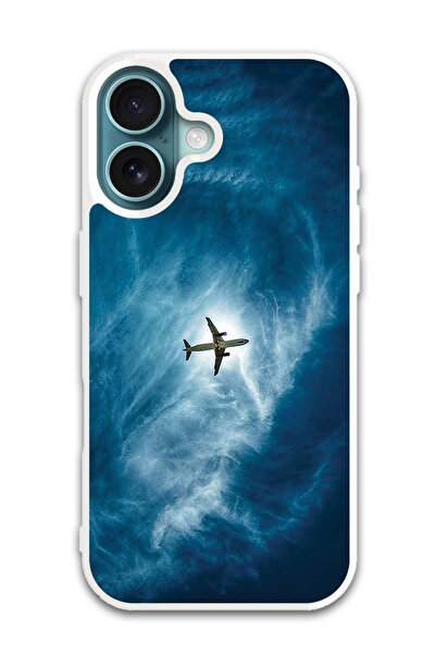 Theodor غطاء حماية لهاتف أبل آيفون 16 بلس، طائرة في السماء (مصد أبيض)