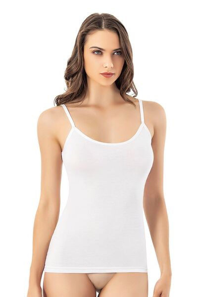 Sereia Women's Thin Rope Strap Bamboo Comfort Flat Style Tank Top White Battal - White - Sreiakok-Bqa-W6611-Be