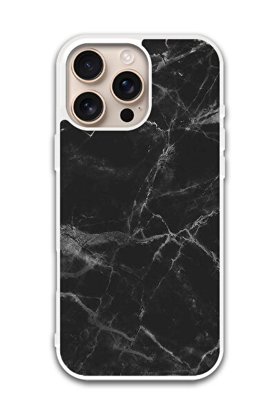 Theodor غطاء حماية لجهاز أبل آيفون 16 برو - رخام أسود (مصد أبيض)