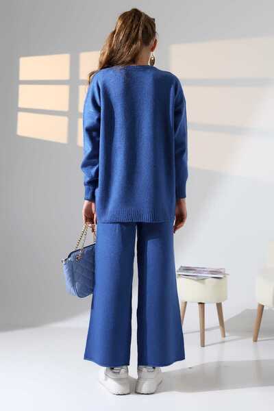 ALCHON Round Neck Long Sleeve Plain Basic Sweater Elastic Waist Pipe Leg Pants Double Knitwear Set