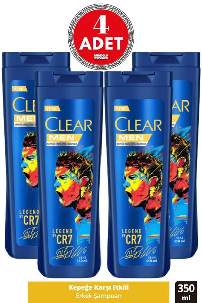 Clear 350 Ml Men Şampuan CR7 Kepeğe Karşı x4 Adet