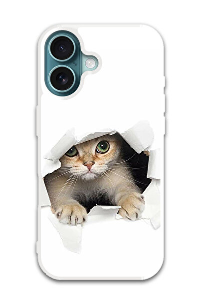 Theodor غطاء حماية لهاتف أبل آيفون 16، قطة صغيرة (مصد أبيض)