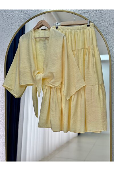 BENAHOLL Set cu fustă Lunique cu pliuri și legături-EK630 Galben