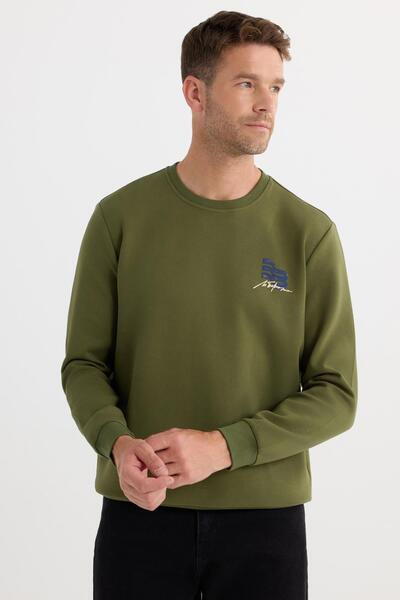 Tudors Unisex Relax Fit Pamuklu Yumuşak Dokulu Bisiklet Yaka İçi Polarlı Baskılı Yeşil Sweatshirt