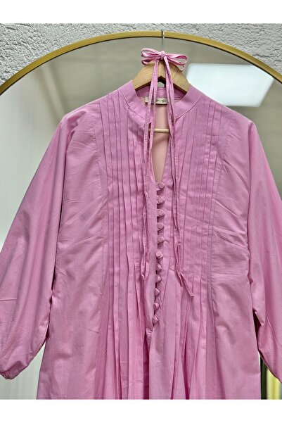 BENAHOLL Φόρεμα Loryla με ραβδώσεις στο μπροστινό μέρος με ρέλι Voile-EK606.1 Ροζ