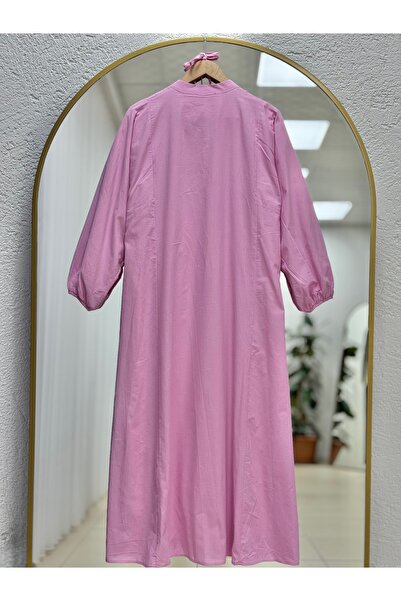 BENAHOLL Φόρεμα Loryla με ραβδώσεις στο μπροστινό μέρος με ρέλι Voile-EK606.1 Ροζ