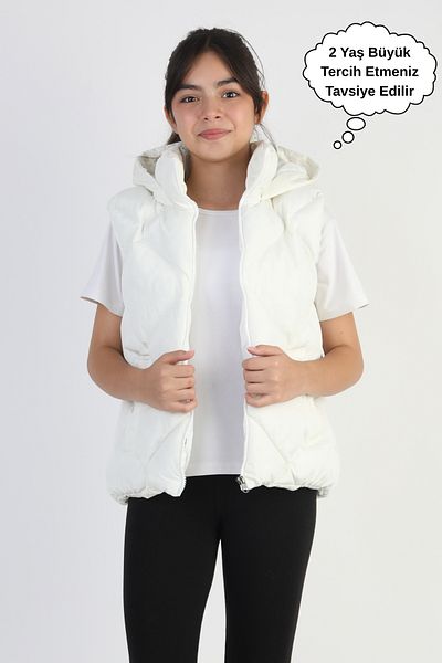 ASYAKİDS CLUB Girl's Hooded Pocket Lined Waterproof Seasonal Puffer Vest