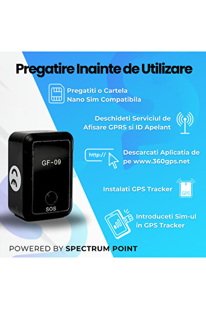 SpectrumPoint GPS Tracker For Locating Cars, People And Animals, Nano Sim Card 2G GSM, Black