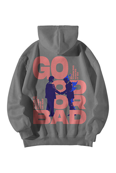 Harajuku Style Ουνισέξ Ανθρακί Try Better Commander Φούτερ με στάμπα, με κουκ...