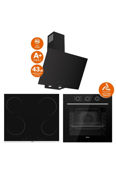 Ferre Airfryer Teknolojili Fırın Elektrikli Ocak Ultra Sessiz Davlumbaz 3'lü Ankastre Set ( QXE62CS-