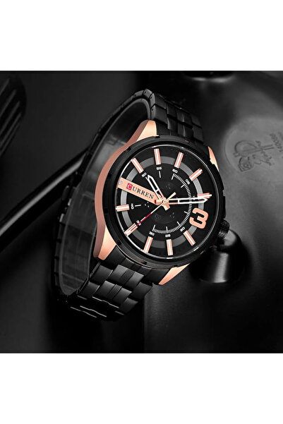 Curren Fashion Men’s Watch Analog Quartz Movement, Black And Rose Gold Finish 8333